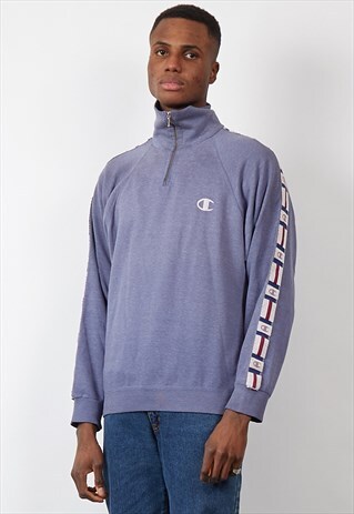 VINTAGE 80'S CHAMPION PURPLE QUARTER-ZIP TAPE SWEATSHIRT