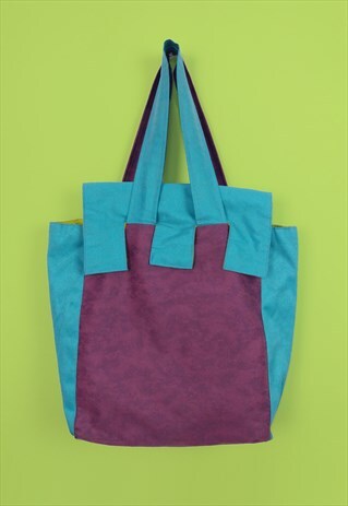 VINTAGE LARGE TOTE BAG WAXED CANVAS PURPLE GREEN