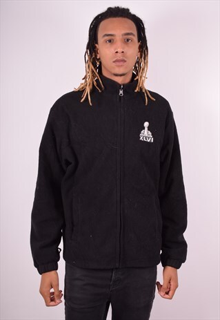 NFL MENS VINTAGE FLEECE JACKET LARGE BLACK 90S