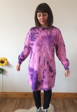 Vintage 90s Pink & Purple Tie Dye Sweater Dress