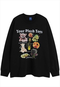 Toys print long sleeve t-shirt grunge cartoon jumper black