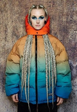 Gradient rainbow bomber tie-dye jacket rave puffer orange 