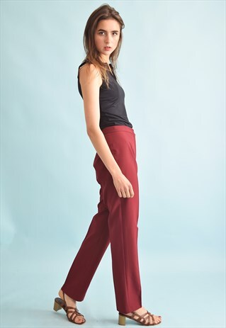 90'S RETRO REGULAR WAIST BURGUNDY CLASSY TAPERED TROUSERS