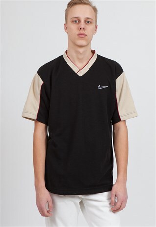 90S VINTAGE BLACK NIKE V-NECK SHORT SLEEVE T-SHIRT