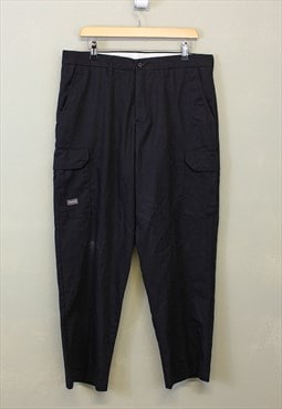 Vintage Cargo Trousers Black Straight Fit With Logo Tab 90s 
