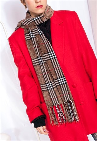 VINTAGE FRINGE SCARF 90S PLAID CHENILLE SCARF