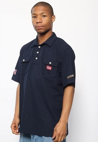 VINTAGE NAPAPIJRI LOGO POLO SHIRT NAVY BLUE