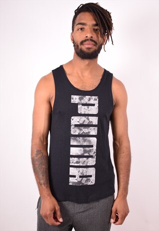 PUMA MENS VINTAGE VEST TOP MEDIUM BLACK 90S