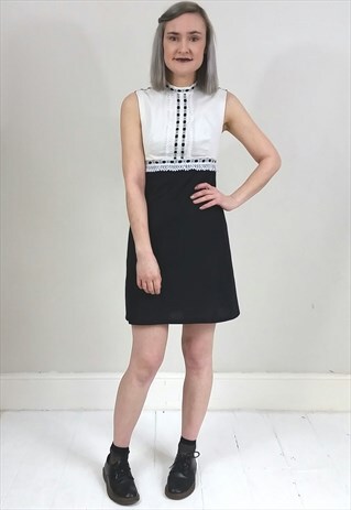VINTAGE 60'S REWORKED BLACK AND WHITE MINI DRESS
