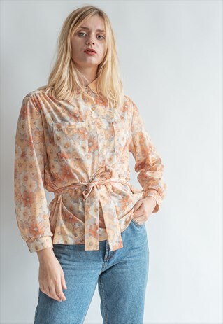 VINTAGE 70S FLORAL BOHO SHIRT WITH BELT