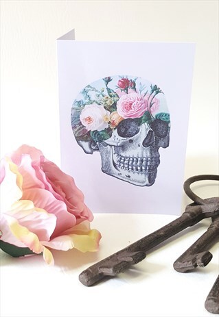 GARDEN FLORAL SKULL BLANK GREETING CARD LILAC VALENTINES DAY