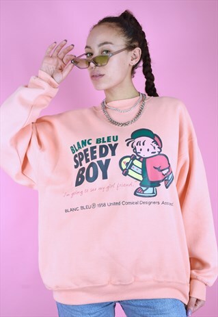 VINTAGE 90S COMIC PRINT JUMPER PEACH