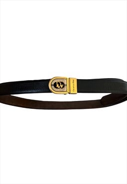 Christian Dior Belt Black Gold Logo Monogram Buckle Leather 