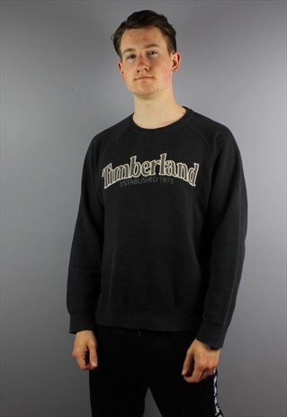 VINTAGE TIMBERLAND SWEATSHIRT IN BLACK WITH EMBROIDERED SPEL