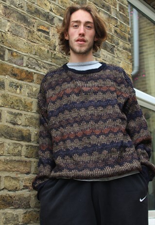 VINTAGE / 80'S / BROWN PATTERNED JUMPER