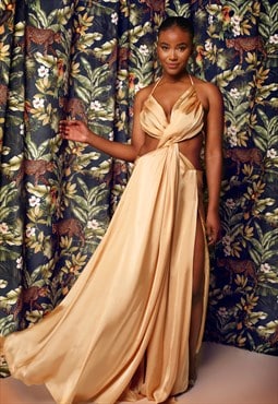 Gold satin evening dress