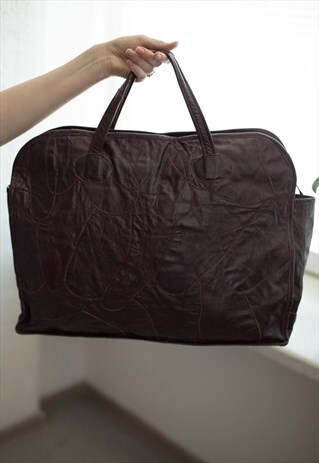VINTAGE 70'S BROWN LEATHER PATCHES BAG