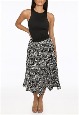 Zebra print midi skirt in black 