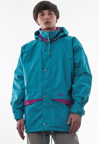VINTAGE HELLY HANSEN SHELL WINDBREAKER COAT 90S TURQUOISE