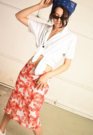 VINTAGE Y2K KITSCH MESH MIDI SKIRT WITH FLORAL PRINT