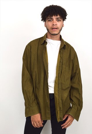 VINTAGE 90S KHAKI GREEN PRINTED LONG SLEEVE SHIRT