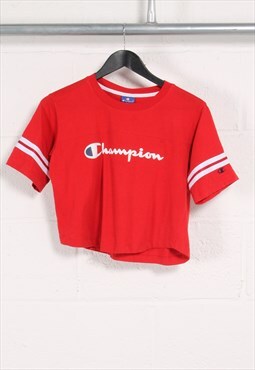 Vintage Champion T-Shirt in Red Cropped Summer Tee XS