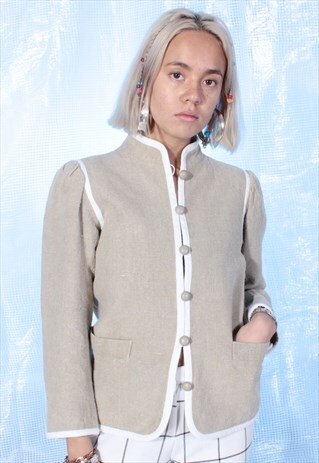 VINTAGE BROWN AND WHITE LINEN JACKET