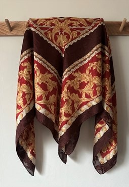 80's Vintage Brown Baroque Large Ladies Gilt Scarf