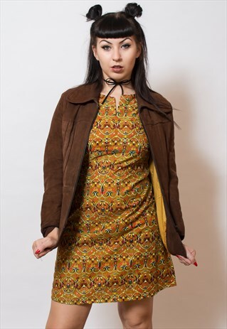 VINTAGE 1970'S BROWN SUEDE PLEATED JACKET 10