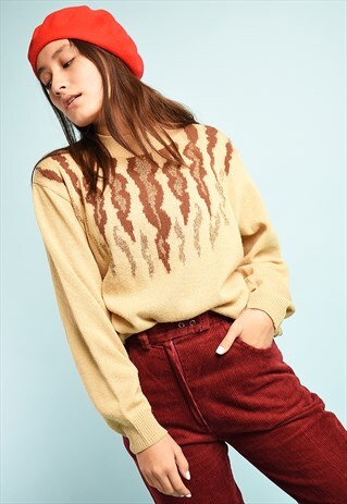 VINTAGE 80'S ANIMAL PATTERN KNIT SHIMMER JUMPER