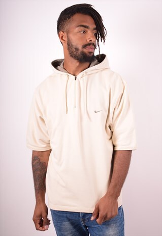NIKE MENS VINTAGE HOODIE JUMPER LARGE OFF WHITE 90S