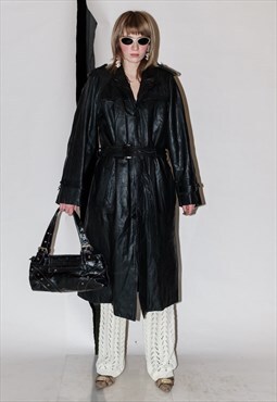 90's Vintage cool babe leather trench coat in spider black