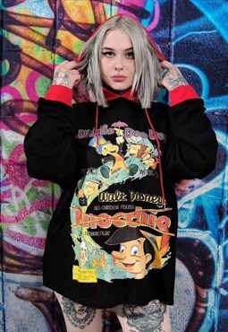 Pinocchio hoodie Italian cartoon pullover grunge top black