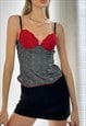 VINTAGE Y2K LACE CORSET TOP RED CHECKED PLAID GRUNGE
