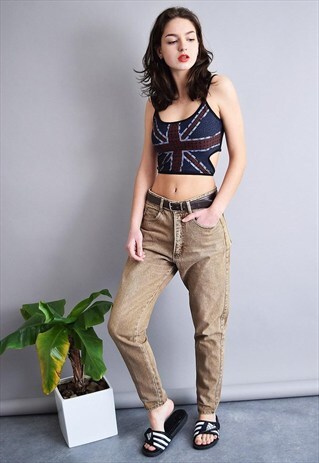 90'S RETRO HIGHWAISTED STONEWASH BROWN MOM'S JEANS