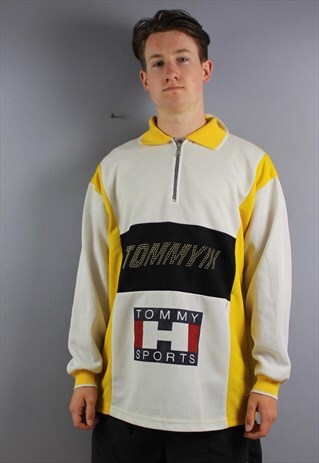VINTAGE TOMMY HILFIGER SPORTS 1/4 ZIP JACKET IN WHITE WITH P