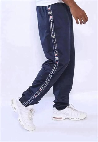VINTAGE CHAMPION BIG TAPE LOGO TRACK BOTTOMS BLUE