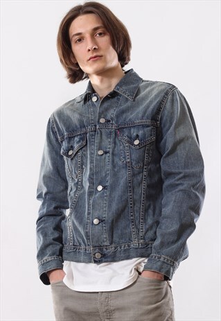 90'S VINTAGE MENS LEVIS TRUCKER WASHED JEANS DENIM JACKET