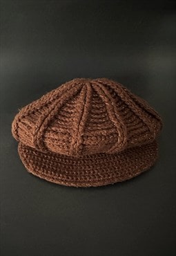 Vintage 70's C&A Brown Lurex Peak Beanie Hat