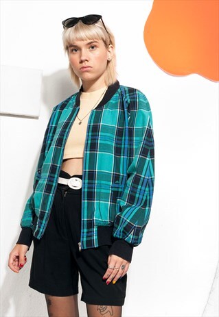 VINTAGE BOMBER JACKET 90S GRUNGE PLAID JACKET