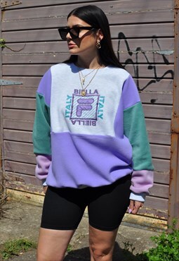 90's vintage reworked Fila pastel logo sage lilac sweatshirt