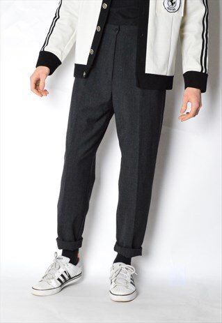 VINTAGE 90S UNISEX DARK GREY MINIMALIST WOOL BLEND PANTS