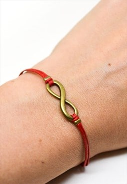 Infinity bracelet red cord string bronze endless charm yoga