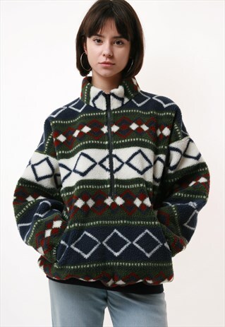 90S VINTAGE MULTICOLOR ABSTRACT 1/2 ZIP PRINT FLEECE 16680