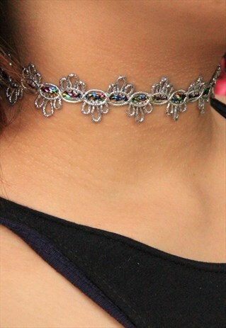 SILVER DECO LACE CHOKER