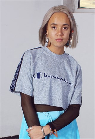 VINTAGE CHAMPION GREY CROPPED TEE