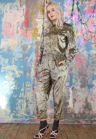 TROUSERS & JUMPER CO-ORDINATES IN SILVER GREEN VELVET