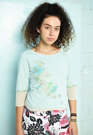VINTAGE Y2K 00S FLORAL GLITTER KITSCH PASTEL TOP BLOUSE