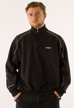 VINTAGE 90S BLACK UMBRO QUARTER ZIP SWEATSHIRT