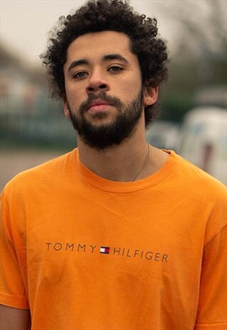 TOMMY HILFIGER SPELL OUT T SHIRT IN A VIBRANT ORANGE